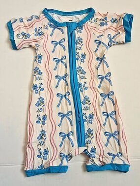Blue Ribbon Floral Bamboo Short Zippy 6M | Soft Baby Romper